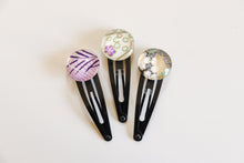 Load image into Gallery viewer, Purple plumes - set of 3 snap hair clips