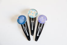 Load image into Gallery viewer, Hues of Blues - set of 3 snap hair clips