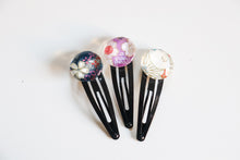 Load image into Gallery viewer, Midnight Blossoms - set of 3 snap hair clips