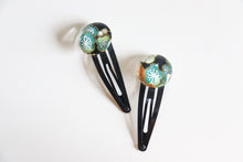 Load image into Gallery viewer, Green Plum Blossoms - 1 matched pair of snap hair clips