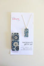 Load image into Gallery viewer, Blue Geo Parasols A - Washi Paper Necklace and Gift Tin Set