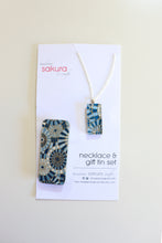 Load image into Gallery viewer, Blue Geo Parasols B - Washi Paper Necklace and Gift Tin Set