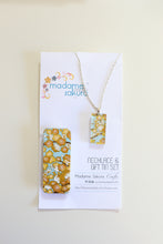 Load image into Gallery viewer, Golden Plum Blossoms A - Washi Paper Necklace and Gift Tin Set