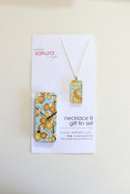 Load image into Gallery viewer, Golden Plum Blossoms B - Washi Paper Necklace and Gift Tin Set