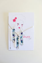 Load image into Gallery viewer, Blue Geo Dangles - Washi Paper Necklace and Long Earring Set