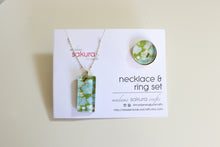 Load image into Gallery viewer, Green Blossoms - Washi Paper Necklace and Ring Set