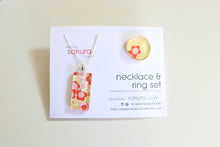 Load image into Gallery viewer, Red on Yellow - Washi Paper Necklace and Ring Set