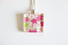 Load image into Gallery viewer, Pink Plum Blossoms - Square Washi Paper Pendant Necklace