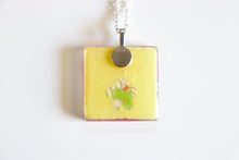 Load image into Gallery viewer, Pink Plum Blossoms - Square Washi Paper Pendant Necklace