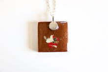 Load image into Gallery viewer, Cranes in Red Skies - Square Washi Paper Pendant Necklace