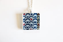 Load image into Gallery viewer, Blue Mizu Pattern - Square Washi Paper Pendant Necklace