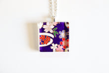 Load image into Gallery viewer, Purple Cherry - Square Washi Paper Pendant Necklace