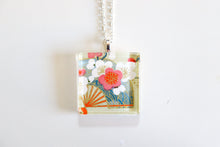 Load image into Gallery viewer, Fans and Sakura - Square Washi Paper Pendant Necklace