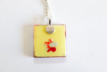 Load image into Gallery viewer, Fiery Skies and Cranes - Square Washi Paper Pendant Necklace