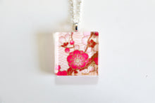 Load image into Gallery viewer, Plum Blossoms in Pink - Square Washi Paper Pendant Necklace