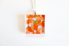 Load image into Gallery viewer, Orange Blossoms - Square Washi Paper Pendant Necklace