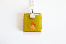 Load image into Gallery viewer, Orange Blossoms - Square Washi Paper Pendant Necklace