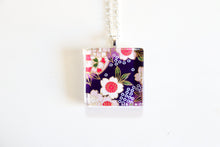 Load image into Gallery viewer, Blossoms & Shibori - Square Washi Paper Pendant Necklace