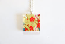 Load image into Gallery viewer, Red Plums - Square Washi Paper Pendant Necklace