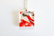 Load image into Gallery viewer, Cranes and Red Blossoms - Square Washi Paper Pendant Necklace