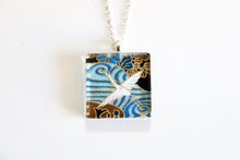 Load image into Gallery viewer, Cranes over Water - Square Washi Paper Pendant Necklace