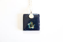 Load image into Gallery viewer, Cranes over Water - Square Washi Paper Pendant Necklace
