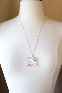 Pink Temari - Rounded Square Washi Paper Pendant Necklace