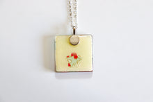 Load image into Gallery viewer, Cranes and Cherry Blossoms II - Square Washi Paper Pendant Necklace