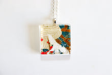 Load image into Gallery viewer, Landscape of Cranes - Square Washi Paper Pendant Necklace