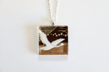 Load image into Gallery viewer, Cranes flying in the sky - Square Washi Paper Pendant Necklace