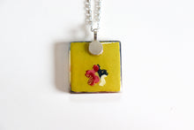 Load image into Gallery viewer, Fans and Plums - Square Washi Paper Pendant Necklace