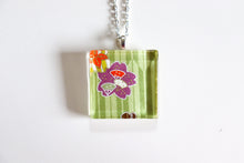 Load image into Gallery viewer, Fans in Sakura - Square Washi Paper Pendant Necklace