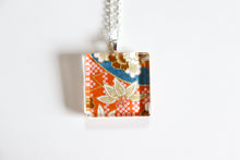 Load image into Gallery viewer, Bamboo and Shibori - Square Washi Paper Pendant Necklace