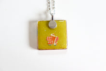 Load image into Gallery viewer, Bamboo and Shibori - Square Washi Paper Pendant Necklace