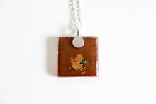 Load image into Gallery viewer, Red Cranes in Sky - Square Washi Paper Pendant Necklace