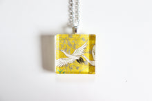 Load image into Gallery viewer, Yellow Cranes in the sky - Square Washi Paper Pendant Necklace