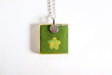 Load image into Gallery viewer, Yellow Cranes in the sky - Square Washi Paper Pendant Necklace