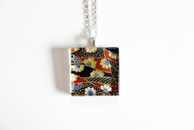 Load image into Gallery viewer, Waves and Blossoms - Square Washi Paper Pendant Necklace