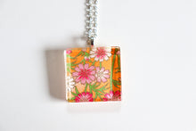 Load image into Gallery viewer, Orange Blossoms - Square Washi Paper Pendant Necklace