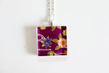 Load image into Gallery viewer, Purple Blossoms - Square Washi Paper Pendant Necklace