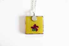 Load image into Gallery viewer, Purple Blossoms - Square Washi Paper Pendant Necklace