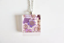 Load image into Gallery viewer, Lavender Fields - Square Washi Paper Pendant Necklace