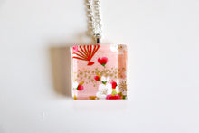 Load image into Gallery viewer, Pink Fans - Square Washi Paper Pendant Necklace