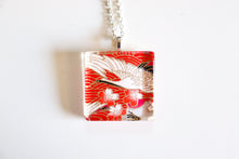 Load image into Gallery viewer, Red Cranes - Square Washi Paper Pendant Necklace