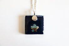 Load image into Gallery viewer, Crane Landscape - Square Washi Paper Pendant Necklace