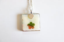 Load image into Gallery viewer, Cranes Over Blossoms - Square Washi Paper Pendant Necklace
