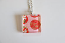 Load image into Gallery viewer, Circles of Red - Square Washi Paper Pendant Necklace