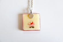 Load image into Gallery viewer, Circles of Red - Square Washi Paper Pendant Necklace