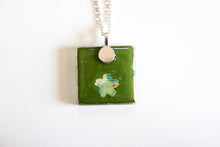 Load image into Gallery viewer, Green Cranes - Square Washi Paper Pendant Necklace