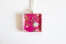 Load image into Gallery viewer, Dark Pink Cherry - Square Washi Paper Pendant Necklace